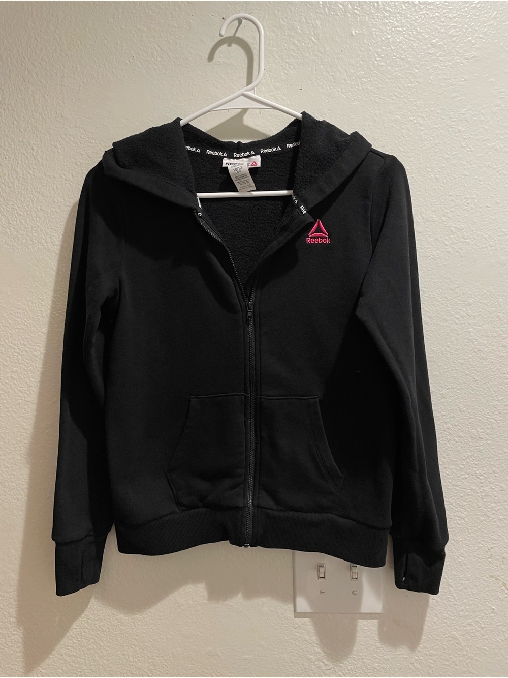 Reebok Girls Athletic Full Zip Fleece Hoodie Black/Pink Size L